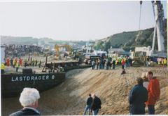 Loading of 'Janice' onto lorries begins.
